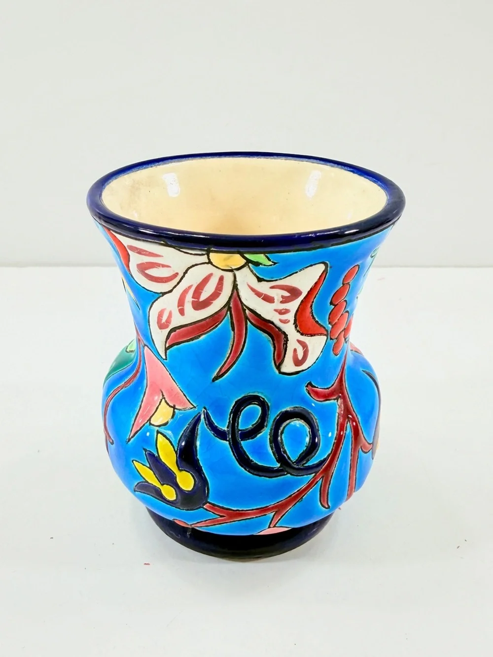 Vintage Emaux d'Art LONGWY Floral Hand-Painted Enamel Ceramic Vase w/ Label 4”